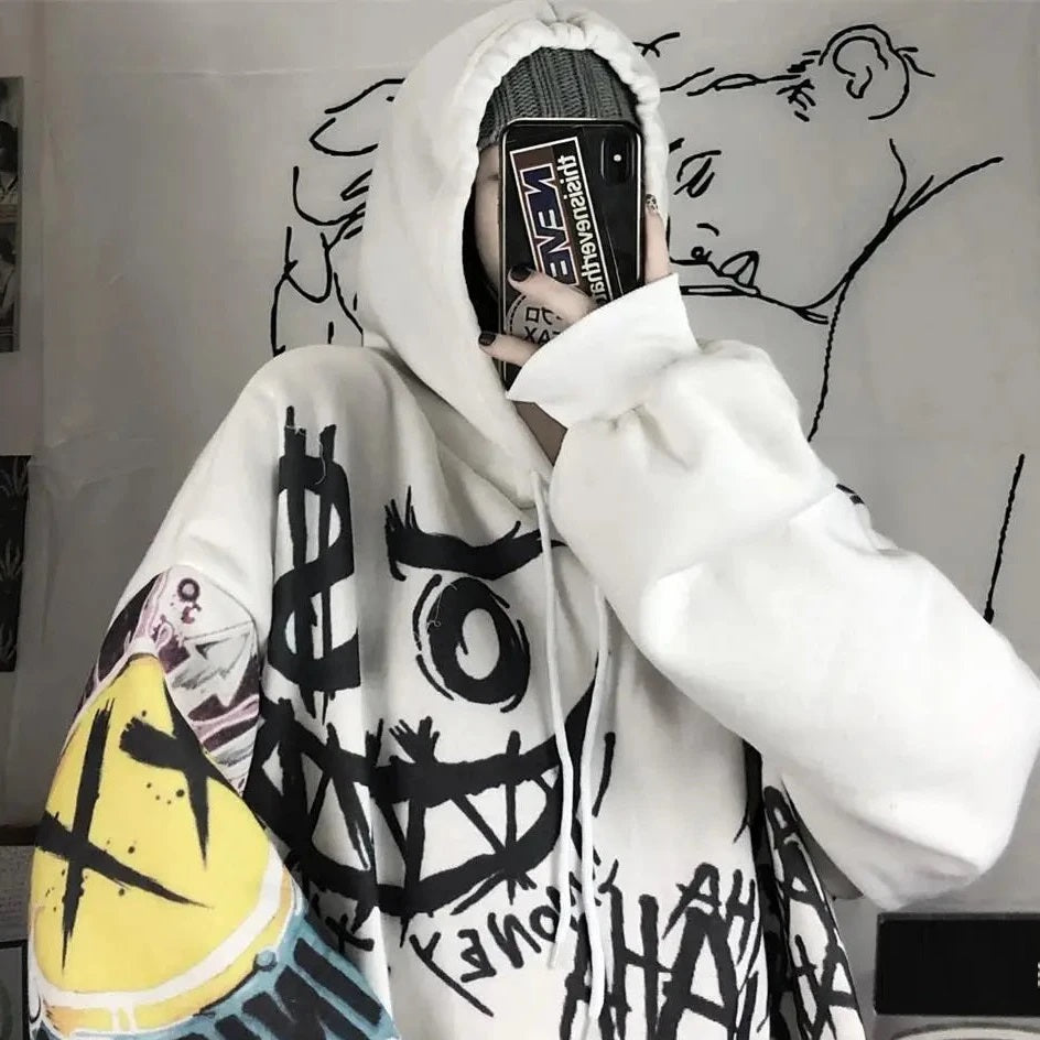 Y2K Oversized Graffiti Hoodie - Trendy Streetwear for Coquette and Grunge Aesthetics