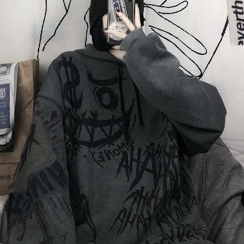 Y2K Oversized Graffiti Hoodie - Trendy Streetwear for Coquette and Grunge Aesthetics