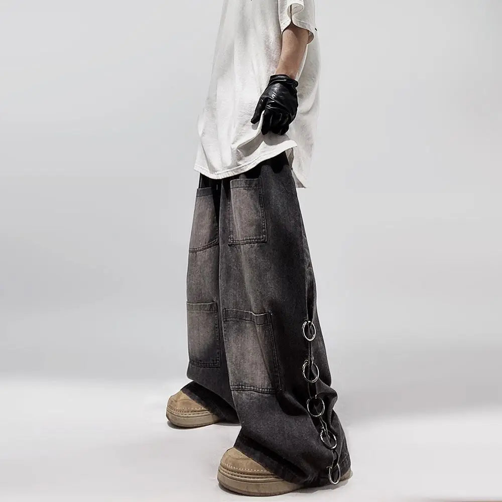 Y2K Oversized Hip Hop Jeans for Trendy Grunge Aesthetic Outfits and Comfy Street Style