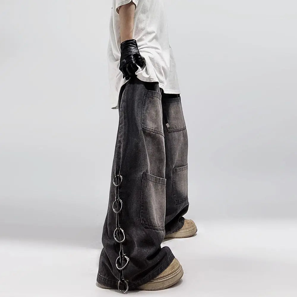 Y2K Oversized Hip Hop Jeans for Trendy Grunge Aesthetic Outfits and Comfy Street Style