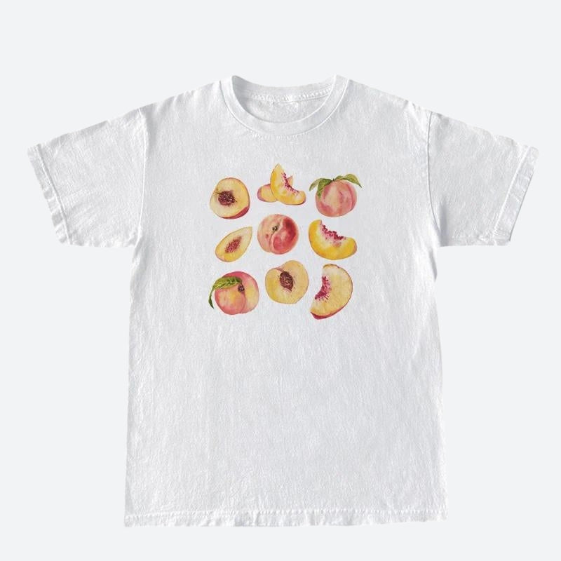 Y2K Peaches Tee: Cute Pastel Aesthetic Top for Coquette and Grunge Styles