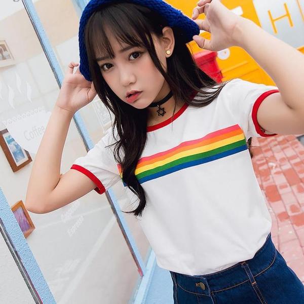 Y2K Rainbow Stripe Ringer Shirt - Retro Aesthetic Top for Cute Outfits and Grunge Style