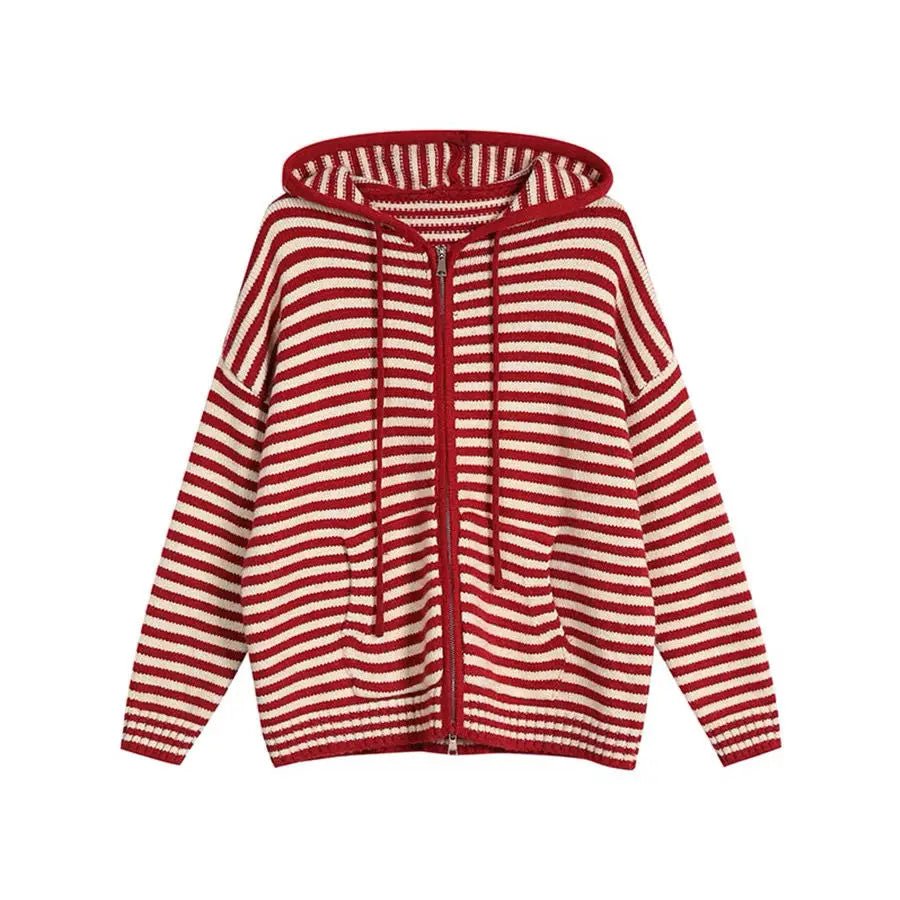 Y2K Retro Striped Knit Hoodie - Cozy Aesthetic Top for Grunge and Coquette Styles