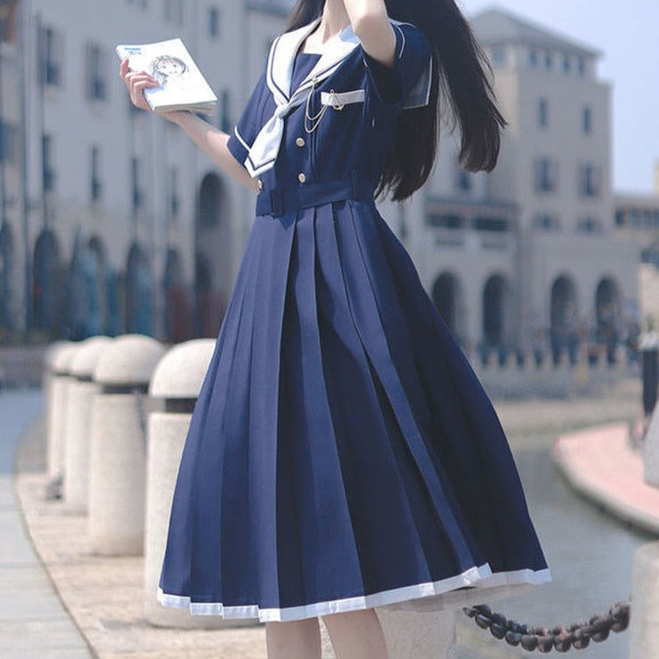 Y2K Sailor Collar Dress - Cute Coquette Aesthetic with Vintage Charm and Playful Style