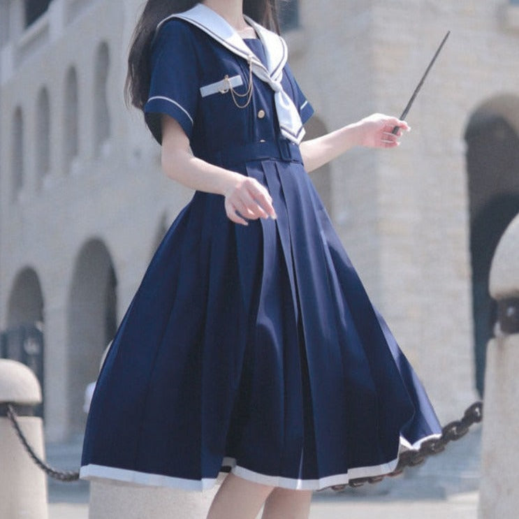 Y2K Sailor Collar Dress - Cute Coquette Aesthetic with Vintage Charm and Playful Style