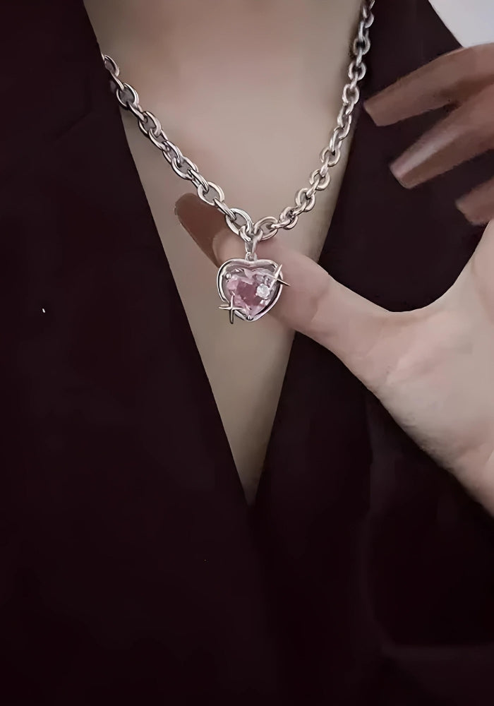 Y2K Shiny Heart Necklace - Cute Coquette Aesthetic Jewelry for Y2K Fashion Lovers