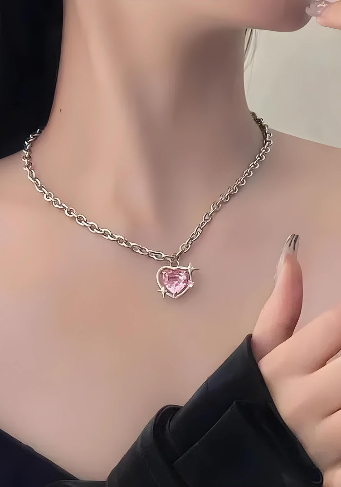 Y2K Shiny Heart Necklace - Cute Coquette Aesthetic Jewelry for Y2K Fashion Lovers