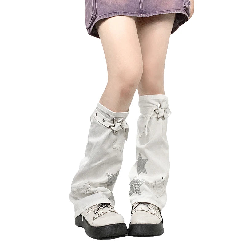 Y2K Star Glitter Leg Warmers for Trendy Y2K Aesthetic Outfits and Cozy Style