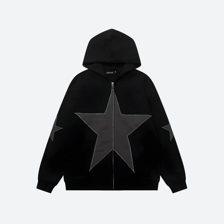 Y2K Star Patch Zip-Up Hoodie: Trendy Y2K Aesthetic Layering Essential for Stylish Outfits