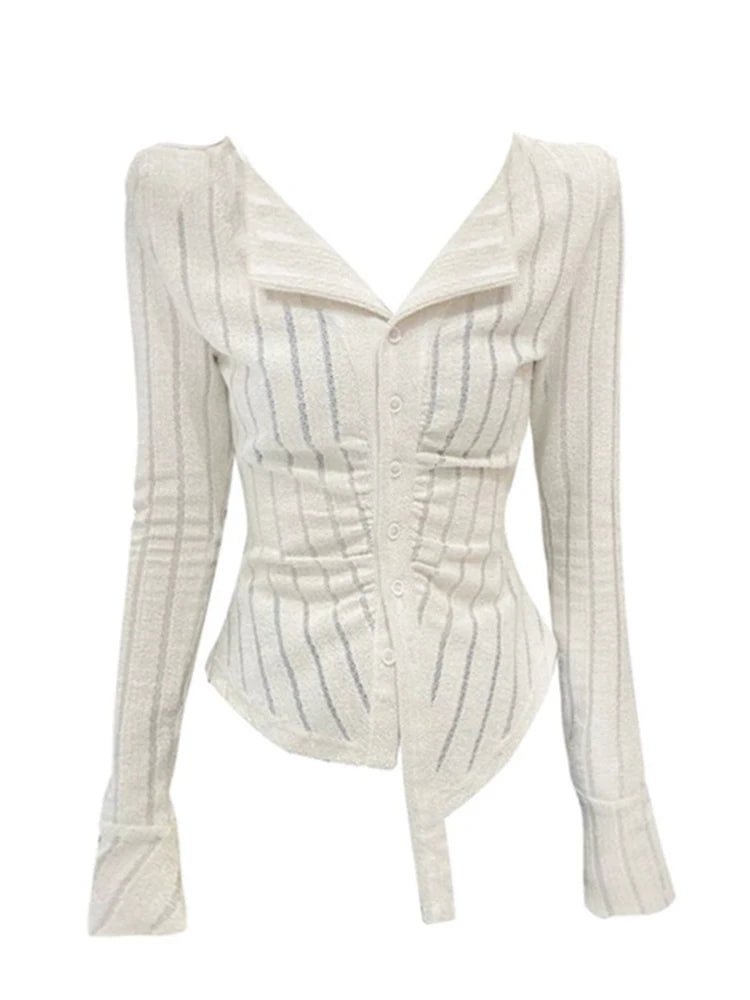 Y2K Striped Bodycon Cardigan Top - Trendy Coquette Aesthetic for Stylish Outfits