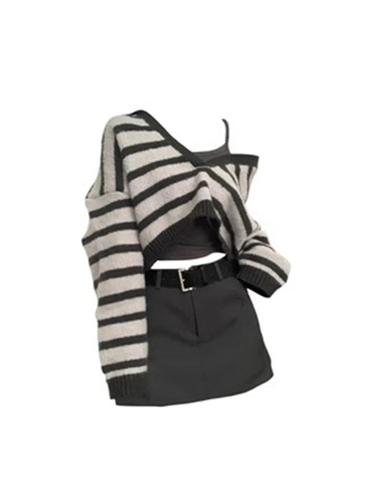 Y2K Striped Crop Top Set - Cute Aesthetic Outfit for Trendy Fashion Lovers