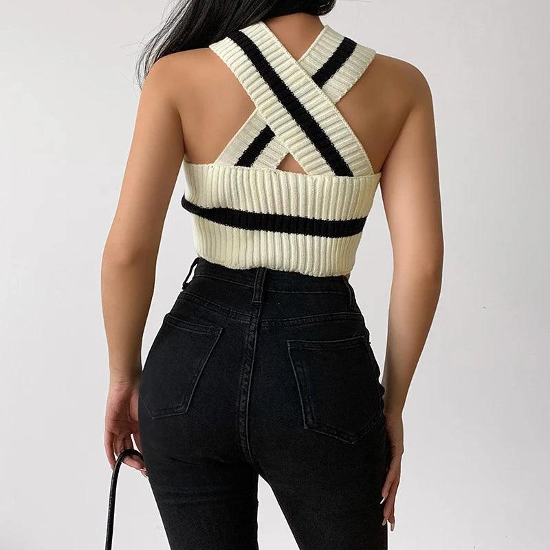 Y2K Striped Knitted Crop Top - Cute Aesthetic Top for Coquette and Grunge Styles