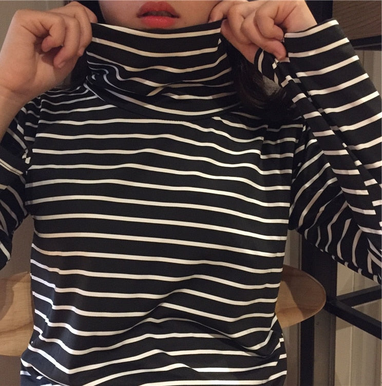 Y2K Striped Turtleneck Long Sleeve Shirt - Cute Aesthetic Top for Grunge and Coquette Styles