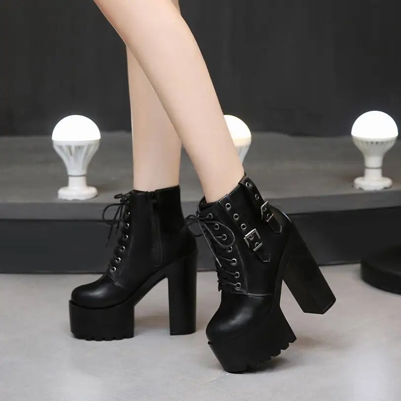 Y2K Style Square Heels Punk Boots for Edgy Aesthetic Outfits and Grunge Fashion