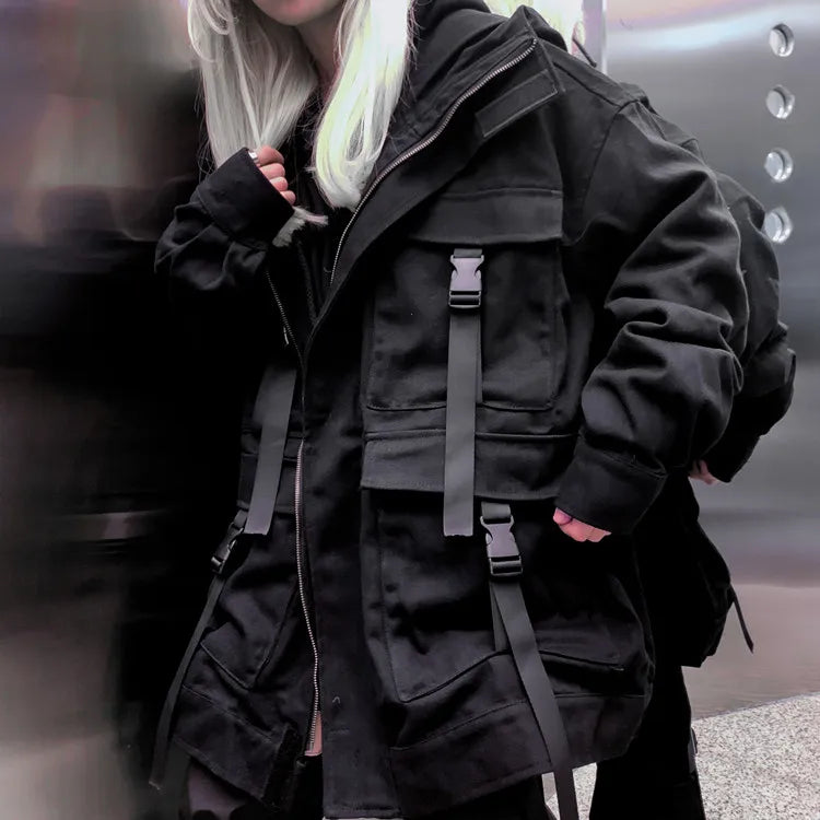 Y2K Techwear Jacket: Stylish Grunge Aesthetic Outerwear for Trendy Outfits