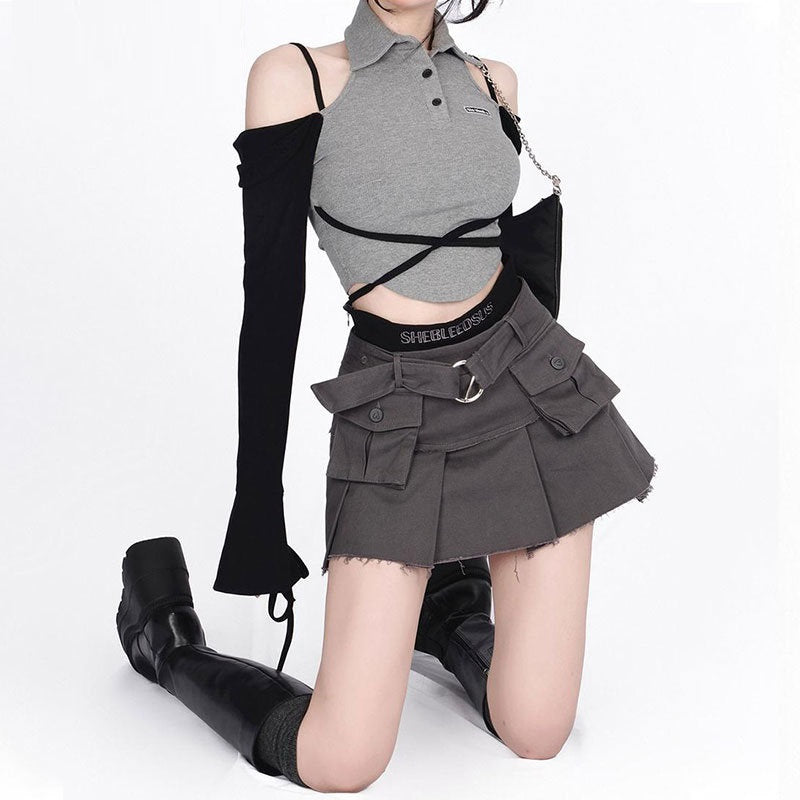 Y2K Techwear Outfit - Stylish Top & Cargo Skirt for Trendy Aesthetic Looks