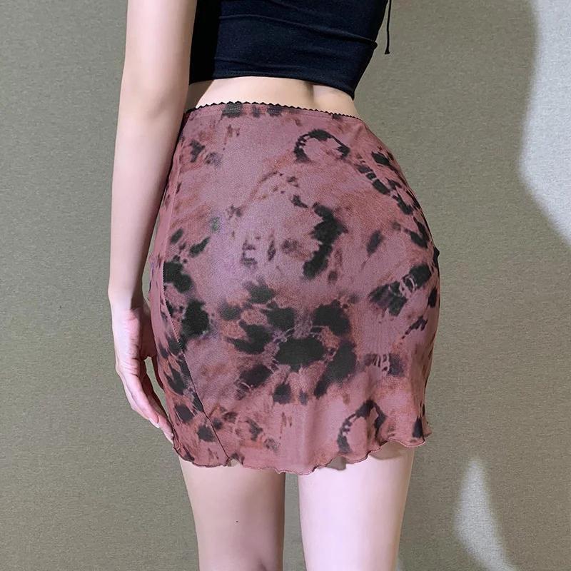 Y2K Tie Dye Mesh Mini Skirt - Trendy Grunge Aesthetic for Stylish Outfits