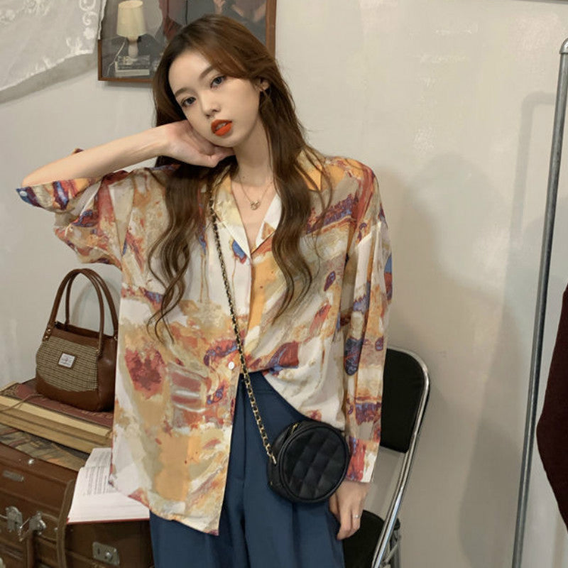 Y2K Tie Dye Printed Blouse Shirt - Trendy Coquette Aesthetic Top for Stylish Outfits