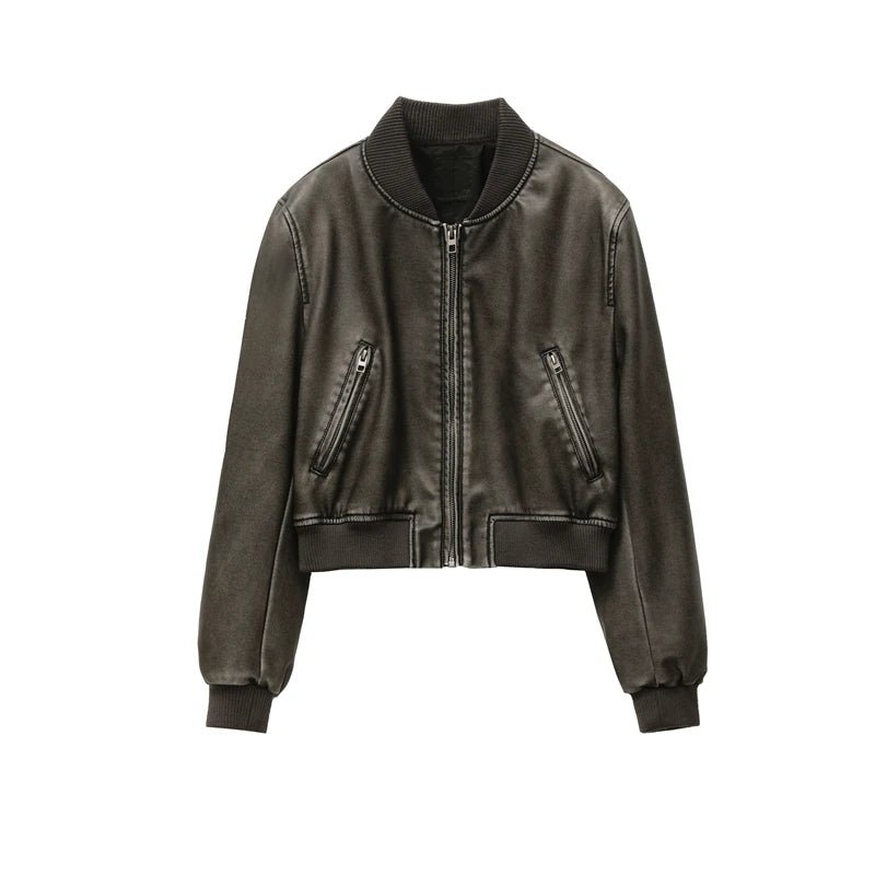 Y2K Vintage Imitation Leather Jacket for Grunge Aesthetic and Coquette Style Outfits