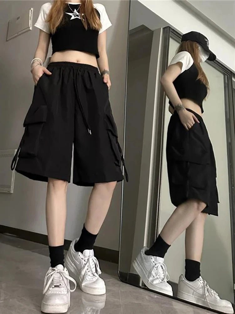 Y2K Vintage Knee-Length Cargo Shorts for Trendy Coquette and Grunge Aesthetic Outfits