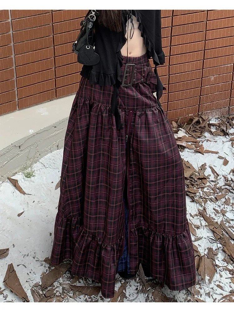 Y2K Vintage Plaid A-Line Skirt for Coquette Aesthetic and Grunge Style Outfits