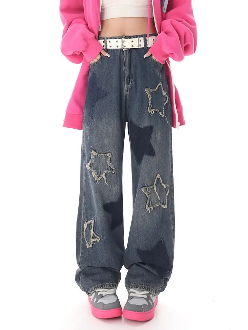 Y2K Vintage Washed Straight Jeans for Trendy Grunge and Coquette Aesthetic Outfits